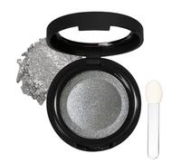 Fard à paupières gris argenté unique - Fard à paupières pressé - Fard à paupières hautement pigmenté - Fard à paupières argenté scintillant durable avec miroir et pinceau, maquillage cool pour les