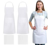 FAREASTSHOP 2 Pièces Tablier Cuisine Blanc, 75 x 65cm Tablier Serveur, Réglable Tabliers avec Poche, Chef Cuisine Tabliers pour Hommes et Femmes pour Restaurant, Café