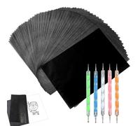 FAREASTSHOP Lot de 200 feuilles de papier carbone avec 5 stylos gaufrés, papier transfert, papier carbone noir, papier calque A4, pour bois, papier, toile (21 x 29,7 cm)
