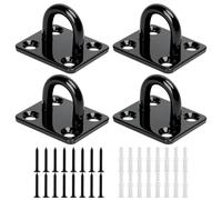 FAREASTSHOP Lot de 4 plaques à œil avec œillet, mousqueton en acier inoxydable, plaque à œillets, crochets de fixation avec 16 vis et connecteurs en plastique pour fixation murale, fixation au plafond