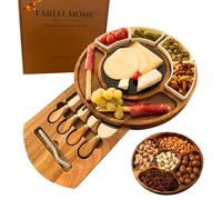 Farell Home® - Plateau a Fromage & Charcuterie en Bois d'Acacia- Planche Fromage Rond pour l’Apéritif - Couverts, Ardoise en marbre 2 face et Ramequin - Coffret Dégustation - Idée Cadeau (Rond)