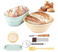 Farerkass Banneton pour Pain, Corbeille à Pain (23cm Ronde et 25cm Ovale), Panier de Fermentation, Kit Boulangerie pour Pain et Levain