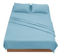 FARFALLAROSSA Parure De Lit 180x190/200 4 Pièces en Microfibre - Drap Housse 180x200 cm - Drap Plat 2 Personne 260x280 cm - 2 Taie d'oreiller 50x80 - Bleu Clair