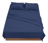 FARFALLAROSSA Parure De Lit 180x190/200 4 Pièces en Microfibre - Drap Housse 180x200 cm - Drap Plat 2 Personne 260x280 cm - 2 Taie d'oreiller 50x80 - Bleu
