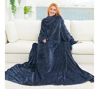 FARFALLAROSSA Plaid à Manche Homme Femme 170x200 cm, Couverture Polaire Adulte avec Poches, pour Canapé TV/Sofa Bleu