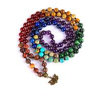 Farfume 7 Chakra 108 Mala Perles Bracelet Véritable Guérison Pierres Précieuses Yoga Méditation Main Nouée Mala Collier De Perles De Prière(Lotus OM-6mm Perles)