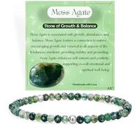 Farfume Agate Mousse Croissance et équilibre Bracelets Pour Femmes, Mini 4mm Pierre Naturelle en Argent 925 Cristal Élastique Bracelets, Bijoux Délicate en Cadeaux de Précieuses