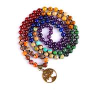 Farfume Bracelet Mala 7 chakras 108 perles de guérison véritable pour yoga, méditation et prière, Gemme, Agate, améthyste, aventurine, œil, jade, lapis lazuli