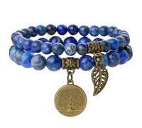 Farfume Chakra Bracelets pour femmes - Bracelet de cristaux pour femmes Pierres naturelles Yoga Reiki- Un ensemble de bracelets doubles(Lapis Lazuli & LifeTree(Moyen)