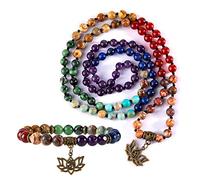 Farfume Ensemble de bijoux 7 chakras pour femmes 108 Collier de perles Mala de 6 mm et Bracelet de méditation Yoga Anxiété de 8 mm Véritable pierre précieuse de guérison naturelle de Reiki