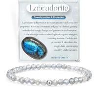 Farfume Labradorite - Transformation et Protection - Bracelets Pour Femmes, 4mm Pierre Naturelle en Argent 925 Cristal Elastique Bracelets, Bijoux en Cadeaux de Précieuses