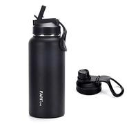 FARI Bouteille d'eau de Sport avec couvercles à Paille et à Bec - 660 ml/960 ml/1200 ML, Bouteille en Acier Inoxydable isolée sous Vide à Double paroi (960ml)