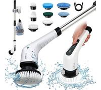 FARI Brosse de nettoyage électrique pour douche avec 8 têtes de brosse remplaçables, brosse électrique sans fil avec poignée réglable pour salle de bain et douche