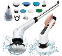 FARI Brosse Électrique Rotative Sans Fil - 8 Têtes Remplaçables, Nettoyage Douche, Poignée Ajustable Pour Salle de Bain, Carrelage et Voiture - Blanc