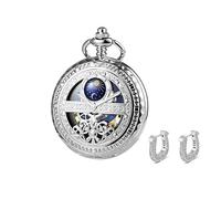 FARIDRUN Ensemble de boucles d'oreilles unisexe avec montre de poche mécanique, recréant le romantisme médiéval (argent), Silver4., One Size