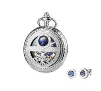 FARIDRUN Ensemble de boucles d'oreilles unisexe avec montre de poche mécanique, recréant le romantisme médiéval (argent), Silver5., One Size