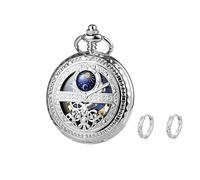 FARIDRUN Ensemble de boucles d'oreilles unisexe avec montre de poche mécanique, recréant le romantisme médiéval (argent), Silver3., One Size