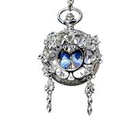FARIDRUN Pendentif Montre de Poche Papillon, Argent, spécimen Rotatif Interne, avec Chiffres Romains, Cadeau Unique de Bijoux d’Insectes Vintage, Pendentif for Femmes(Blue)