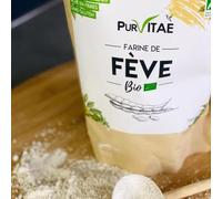 Farine de Fève Bio 750gr - 65% protéines ! La farine la plus protéinée du marché ! sans gluten et française - Idéale pizza, pain, wraps, cakes salés | Pur Vitaé