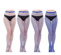 Faringoto Bas sexy en résille transparent pour femme avec trous en filet Noir, bleu marine, taille unique