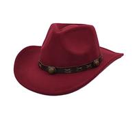 Faringoto Chapeau de cowboy pour homme Chapeau de cowgirl Chapeau en feutre Fedoras Chapeaux pour femme, bordeaux, Taille unique