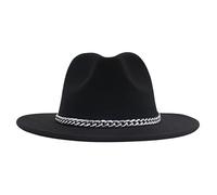 Faringoto Chapeau Fedora en feutre à large bord pour femme, automne, hiver, hommes Panama, Noir , M