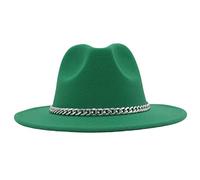 Faringoto Chapeau Fedora en feutre à large bord pour femme, automne, hiver, hommes Panama, vert gazon, M