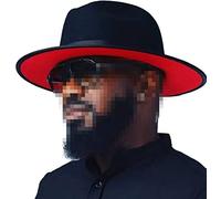 Faringoto Chapeau Fedora pour femme en feutre de laine vintage d'église chapeau unisexe large bord, noir/rouge, M