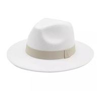 Faringoto Chapeaux en feutre de cachemire pour hommes et femmes Chapeaux de jazz à large bord tendance Chapeaux à gros bord, Blanc/beige, M