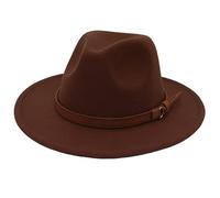 Faringoto Fedora Chapeau vintage en feutre de laine pour femme Unisexe Large bord, café, M