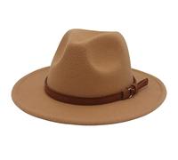 Faringoto Fedora Chapeau vintage en feutre de laine pour femme Unisexe Large bord, camel, M