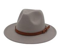 Faringoto Fedora Chapeau vintage en feutre de laine pour femme Unisexe Large bord, gris clair, M