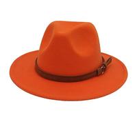 Faringoto Fedora Chapeau vintage en feutre de laine pour femme Unisexe Large bord, Orange, M