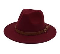 Faringoto Fedora Chapeau vintage en feutre de laine pour femme Unisexe Large bord, rouge vin, M