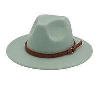 Faringoto Fedora Chapeau vintage en feutre de laine pour femme Unisexe Large bord, vert menthe, M