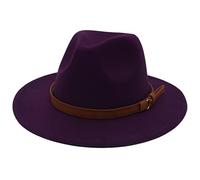 Faringoto Fedora Chapeau vintage en feutre de laine pour femme Unisexe Large bord, violet, M