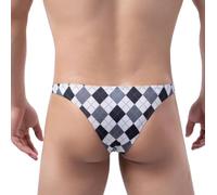 Faringoto Hommes Checker Imprimé Ice Silk Slips Respirant Bikini G-String Pantalon, white-417, L