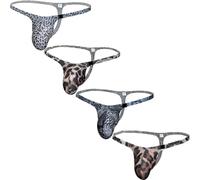 Faringoto Lot de 4 strings en soie glacée pour homme Motif léopard, Léopard (2 grandes lumières), Medium