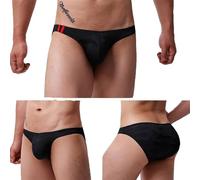 Faringoto Slip de bikini pour homme, taille basse, string imprimé, coupe ajustée, confortable, extensible, tendance, pour un usage quotidien, 3 noir., X-Large