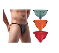 Faringoto Sous-vêtements sexy gay pour homme - Mini culotte avec pochette - Taille basse - Bikini, Bla+gre+ora+red, M