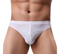 Faringoto Sous-vêtements sexy pour homme en soie glacée String taille basse sans couture respirant slip bikini, blanc, L