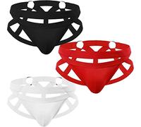 Faringoto Sous-vêtements strings en coton à double anneau en acier pour hommes de couleur unie, 3 couleurs, L