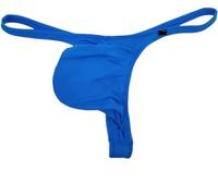 Faringoto String de luxe en soie glacée pour homme, pochette hautement élastique, design sans couture, saisons S à XL, bleu, Large