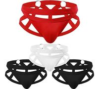 Faringoto String en coton pour homme à double anneau en acier Couleur unie, Rouge + blanc + 2 noir, M