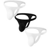 Faringoto String en soie glacée pour homme - String transparent respirant taille basse en noir ou blanc, 2 blanc+noir, Large