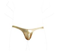 Faringoto String métallique brillant pour homme - Taille basse avec poche convexe en U pour discothèque et performance sur scène, doré, Medium