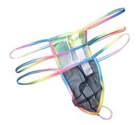 Faringoto String pour homme super transparent pour maillot de bain bikini à bords arc-en-ciel, Blanc + jaune + noir, Medium
