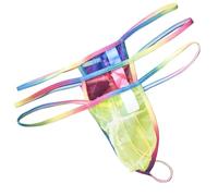 Faringoto String pour homme super transparent pour maillot de bain bikini à bords arc-en-ciel, Bleu + rouge + jaune, Large