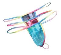 Faringoto String pour homme super transparent pour maillot de bain bikini à bords arc-en-ciel, Noir + rouge + bleu clair, Large