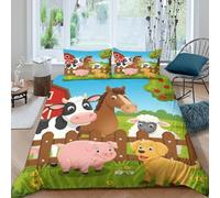 Farm animals cartoon Housse de Couette Hypoallergique Microfibre 3 pièces Imprimé en 3D Children's book Ensemble De Literie avec Taie d'oreiller Ultra Douce for Adultes Enfants King（220x240cm）